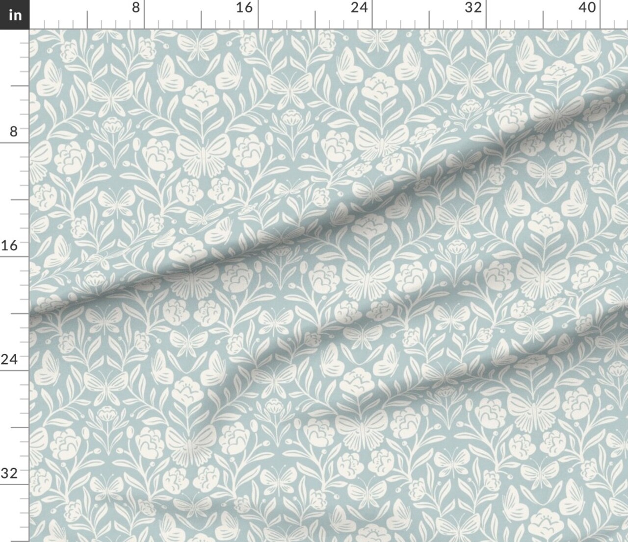 Boho Whimsical Cottagecore Butterfly Floral Wildflowers Blue Garden Medium Scale Pale William Morris Butterflies Custom Printed Fabric by Spoonflower Various Fabrics by the Yard or Fat Quarter